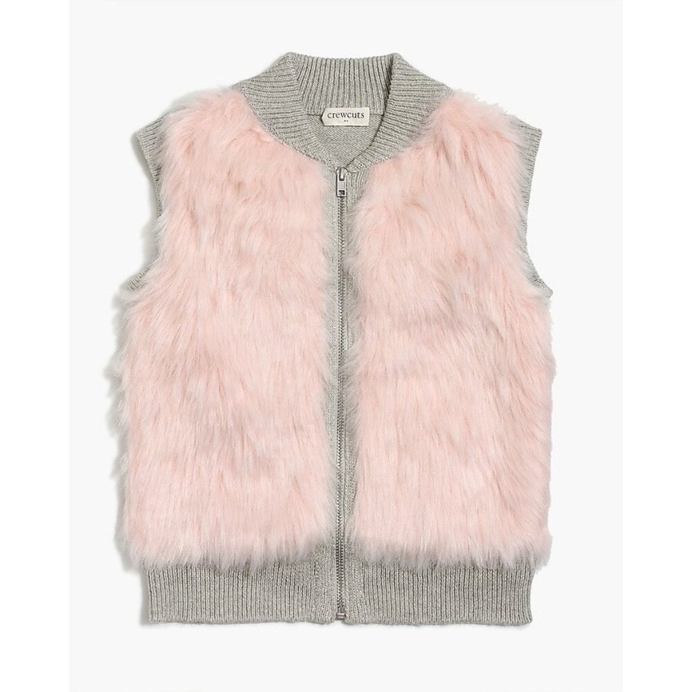 Crewcuts J. Crew Faux Fur Brown Pink Gray Knit zip up Vest size 16 Girls